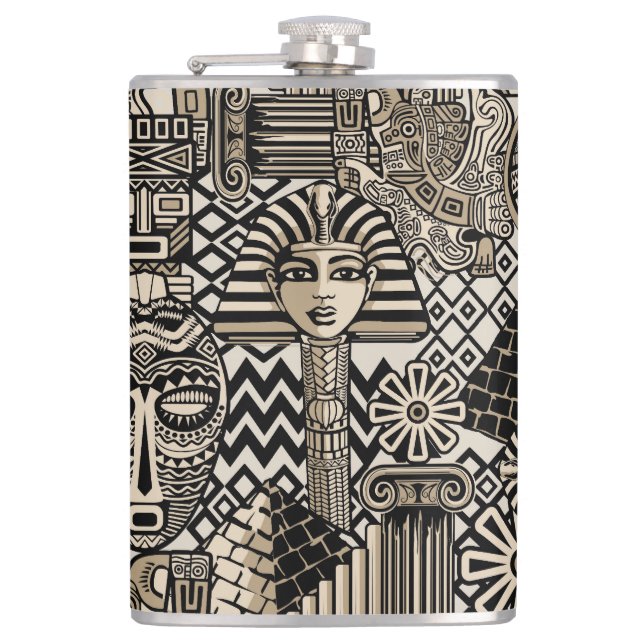 Ancient Historical Symbols Tattoo Style Hip Flask (Front)