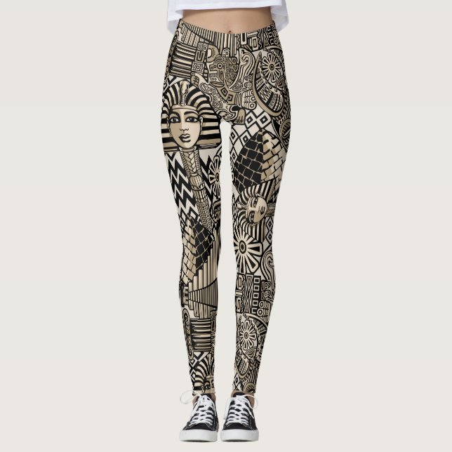 Ancient Historical Symbols Tattoo Style Leggings (Front)