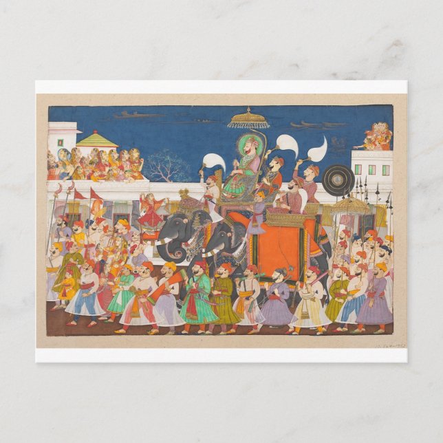 ANCIENT INDIA ROYAL ELEPHANT PROCESSION POSTCARD (Front)
