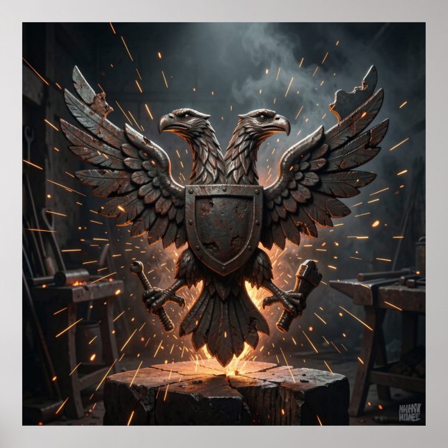 Ancient Industrial Style Iron Eagle Emblem with Fl Poster (Front)
