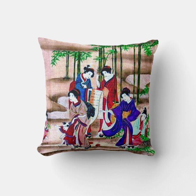 Ancient Japanese Depiction Art Throw Pillow (Front)