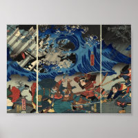 Ancient Japanese Painting of Samurai and Mongols