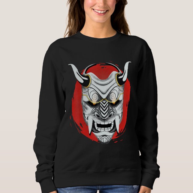 Ancient Japanese Red Moon Oni Mask Ogre Samurai Ja Sweatshirt (Front)