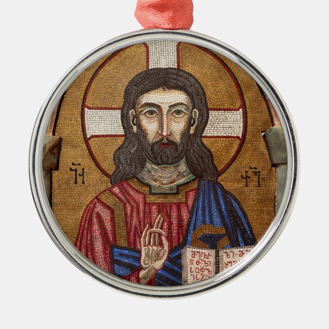 Ancient Jesus Mosaic Metal Tree Decoration (Front)