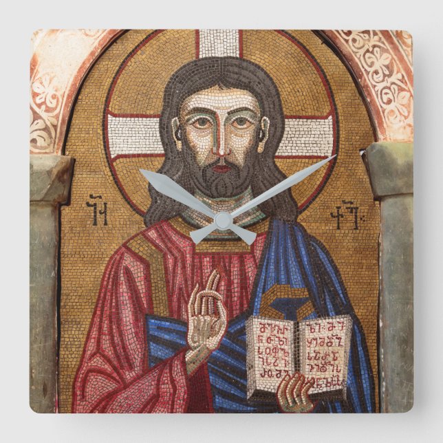 Ancient Jesus Mosaic Square Wall Clock (Front)