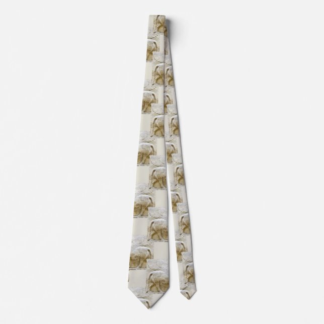 Ancient lion sculpture motif pattern tie (Front)