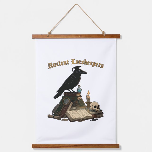 Ancient Lorekeeper Raven | Dark Academia Gothic  Hanging Tapestry (Front)