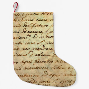 Ancient manuscript of 1700 century written in ink small christmas stocking