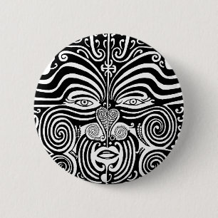 Ancient Maori Moko tribal tattoo design. 6 Cm Round Badge