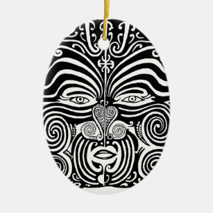 Ancient Maori Moko tribal tattoo design. Ceramic Tree Decoration