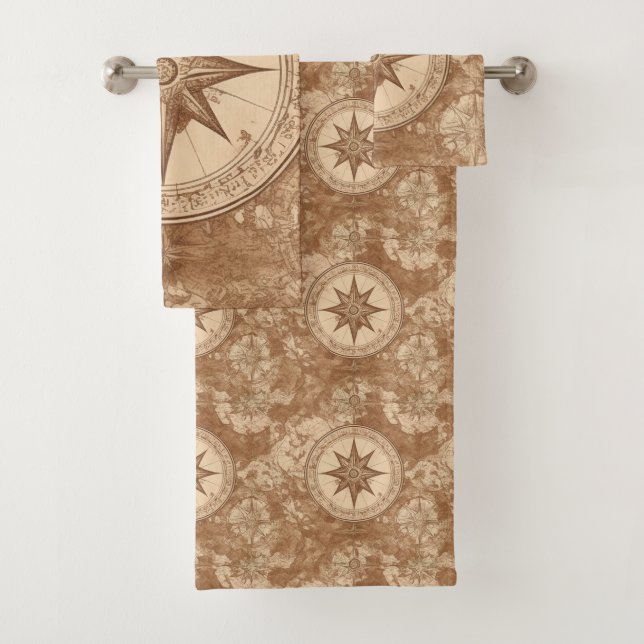 Ancient maps and compass bath towel set (Insitu)