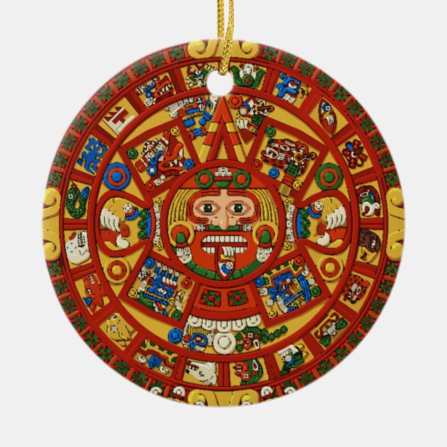 Ancient Mayan Aztec Symbol Ceramic Tree Decoration (Front)