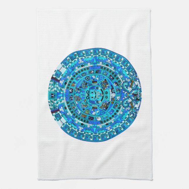 Ancient Mayan Sun Calendar Symbol Tea Towel (Vertical)