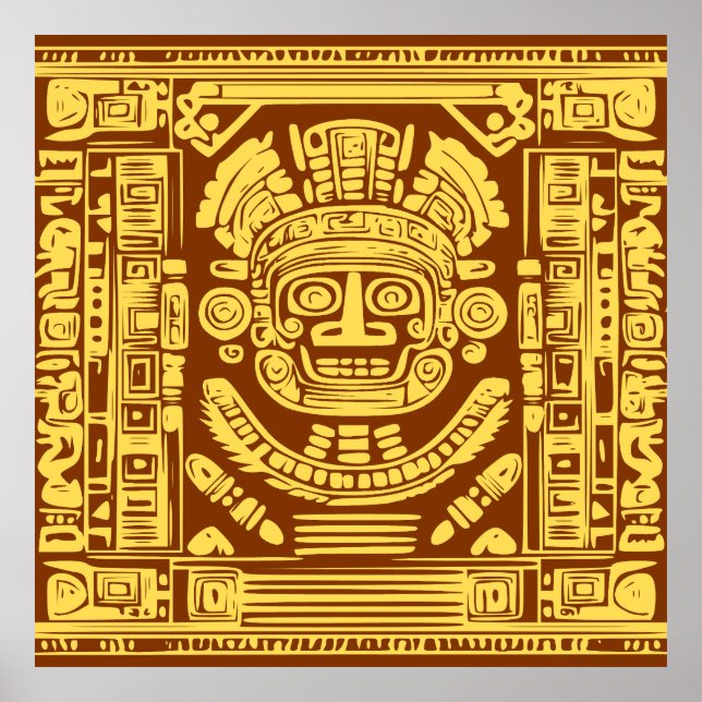 Ancient Mayan Sun God Mask Tribal Art Poster (Front)