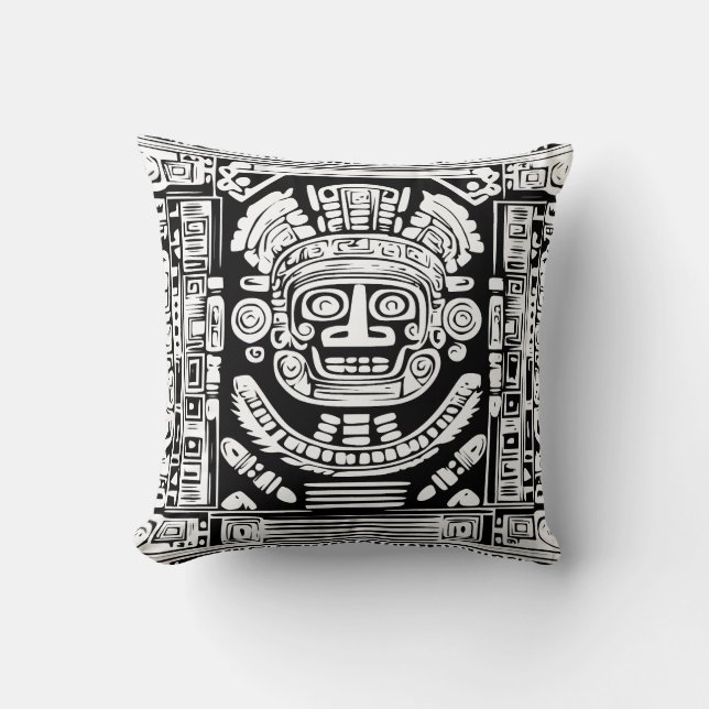 Ancient Mayan Sun God Mask Tribal Art Throw Pillow (Front)