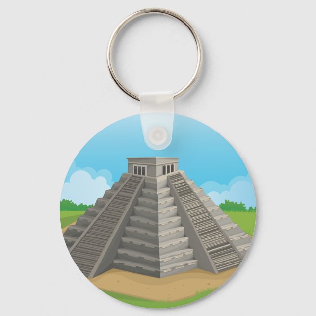 Ancient Mayan Temple Chichen Itza Pyramid Key Ring (Front)