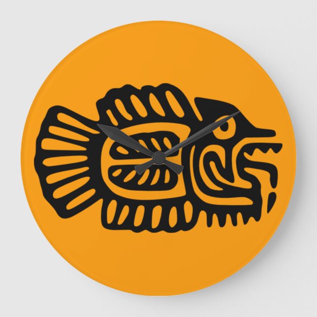 Ancient Mexican Fish Round Wall Clock (Front)