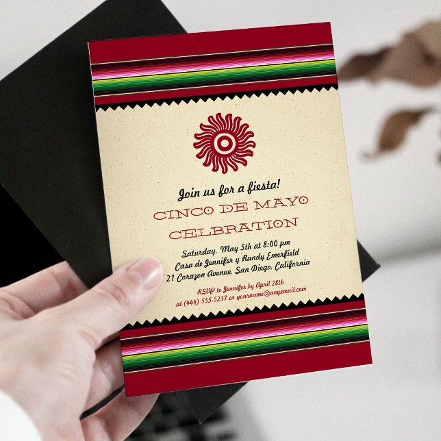 Ancient Mexican Sun Serape Cinco de Mayo Party Invitation (Creator Uploaded)