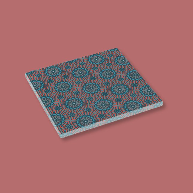 Ancient Mosaic Geometric Floral Pattern Glass Coaster (Creator Uploaded)