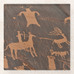 Ancient Newspaper Rock Petroglyphs Native American Glass Coaster