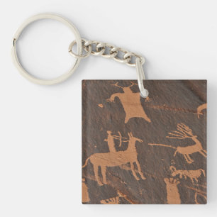 Ancient Newspaper Rock Petroglyphs Native American Key Ring