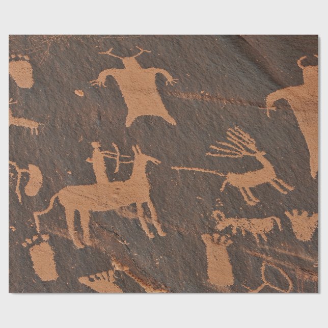 Ancient Newspaper Rock Petroglyphs Native American Wrapping Paper (Flat)
