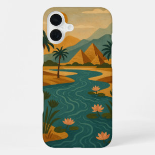 Ancient Nile Mystique Pyramids Gold Teal iPhone 16 Plus Case