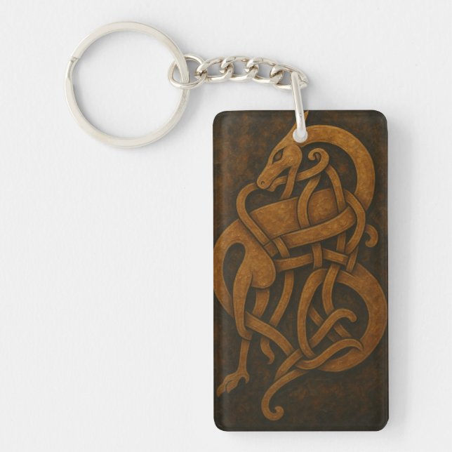 Ancient Norse Serpent Knot with Celtic Border Key Ring (Front)
