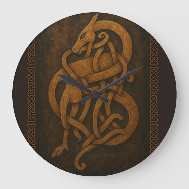 Ancient Norse Serpent Knot with Celtic Border Large Clock (Front)