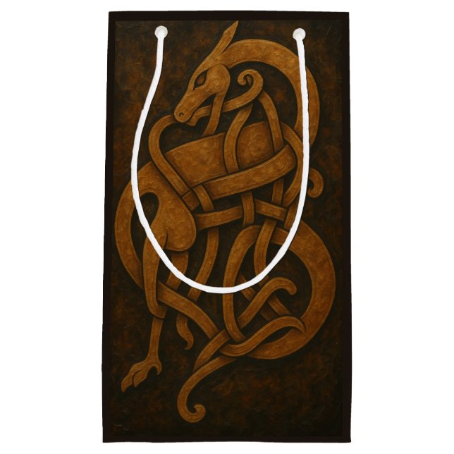 Ancient Norse Serpent Knot with Celtic Border Small Gift Bag (Front)
