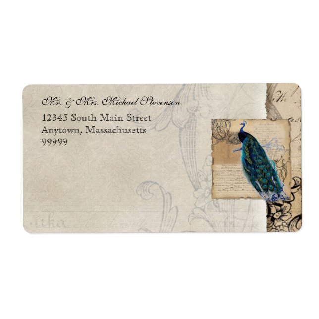 Ancient Peacock Matching Shippin Label - Aqua Blue (Front)