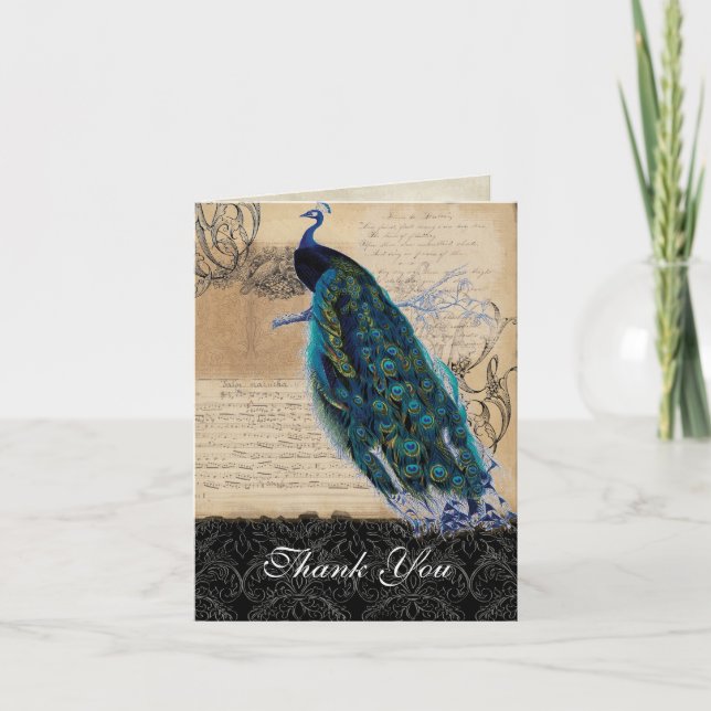Ancient Peacock Vintage Wedding Thank You Notes (Front)