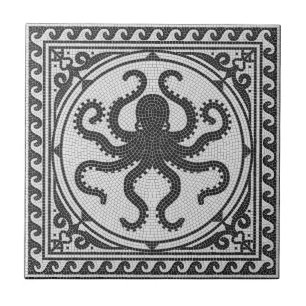 Ancient Roman Black and white mosaic with octopus Tile