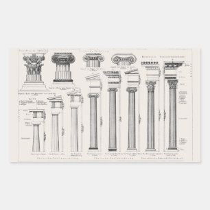 Ancient Roman Columns Architectural Drawing Rectangular Sticker