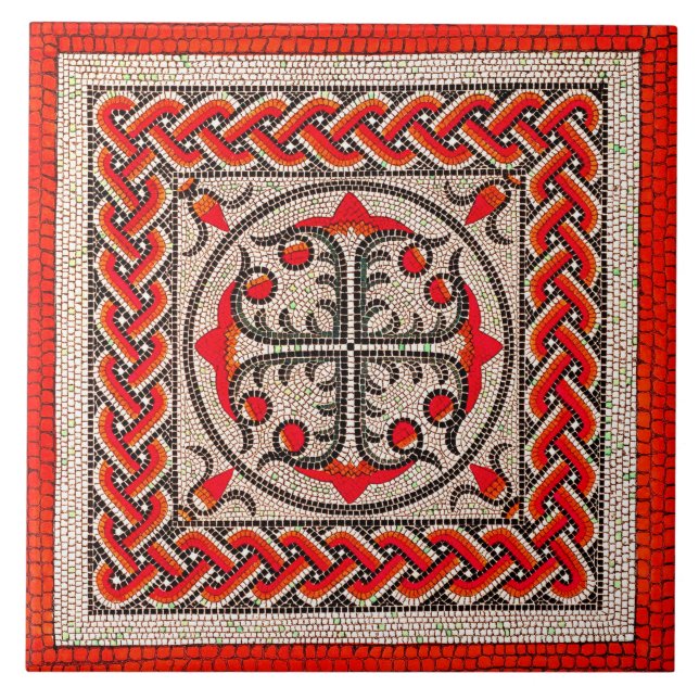 Ancient Roman Mosaic Illustration scarlet red Tile (Front)