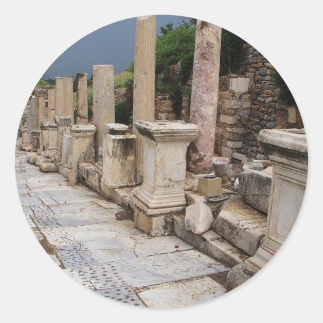 Ancient Roman road in the city of Ephesus, Turkey Classic Round Sticker (Front)