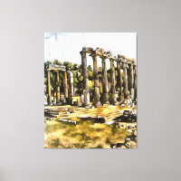 Ancient Roman Temple Ruins Geometric Style Art