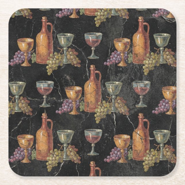 Ancient Roman Wine Pattern Square Paper Coaster (Front)