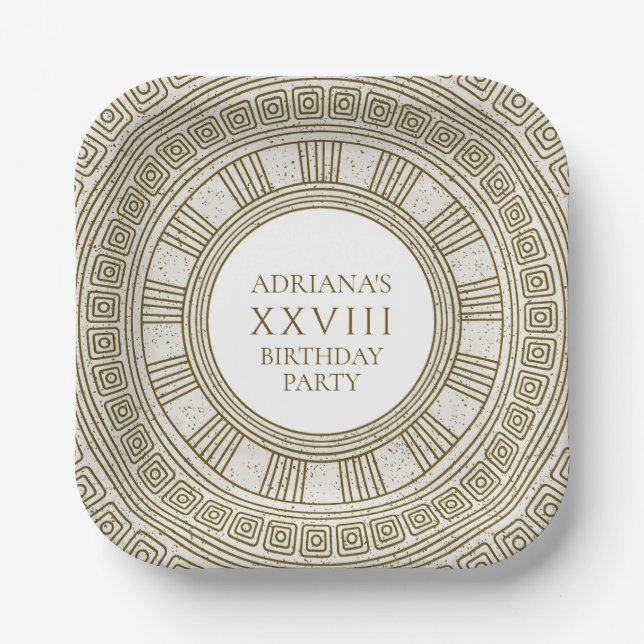 Ancient Rome Birthday Party with stone elements Paper Plate (Front)