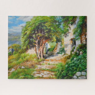Ancient Ruins with Sunlit Tree – Oil Painting Jigsaw Puzzle