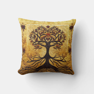 Ancient Rustic Red and  Gold Tree of LIfe by kedok Cushion