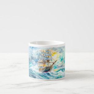 Ancient Sailboat in the Storm Espresso Cup
