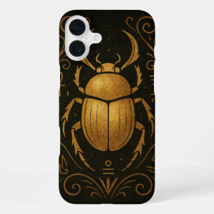 Ancient Scarab Mystique Gold on Black iPhone 16 Plus Case