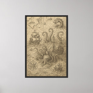 Ancient Sea Map Engraving Canvas Print