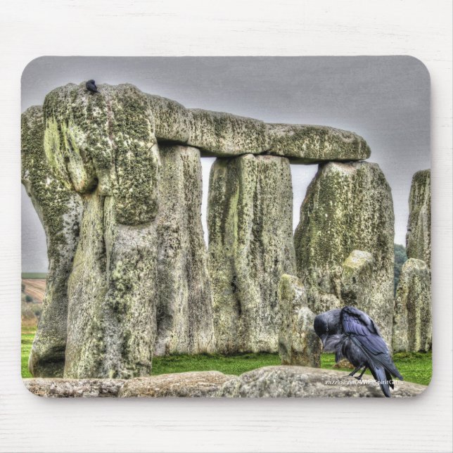Ancient Site of Stonehenge & Preening Crow Mouse Pad (Front)