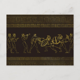 Ancient Sparta Greece scene on greek pattern Postcard