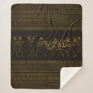 Ancient Sparta Greece scene on greek pattern Sherpa Blanket