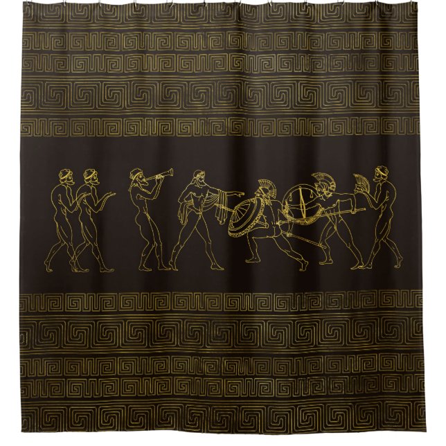 Ancient Sparta  Greece scene on greek pattern Shower Curtain (Front)