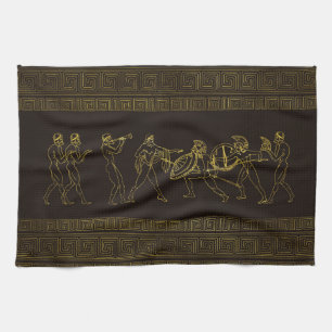 Ancient Sparta Greece scene on greek pattern Tea Towel