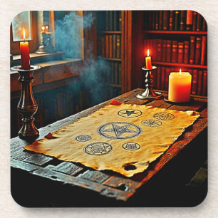 Ancient Spells on a Mystic Scroll Coaster